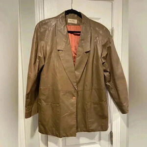 VTG West Bay Women’s Brown 100% Top Grain Leather Blazer Jacket Button Size 10